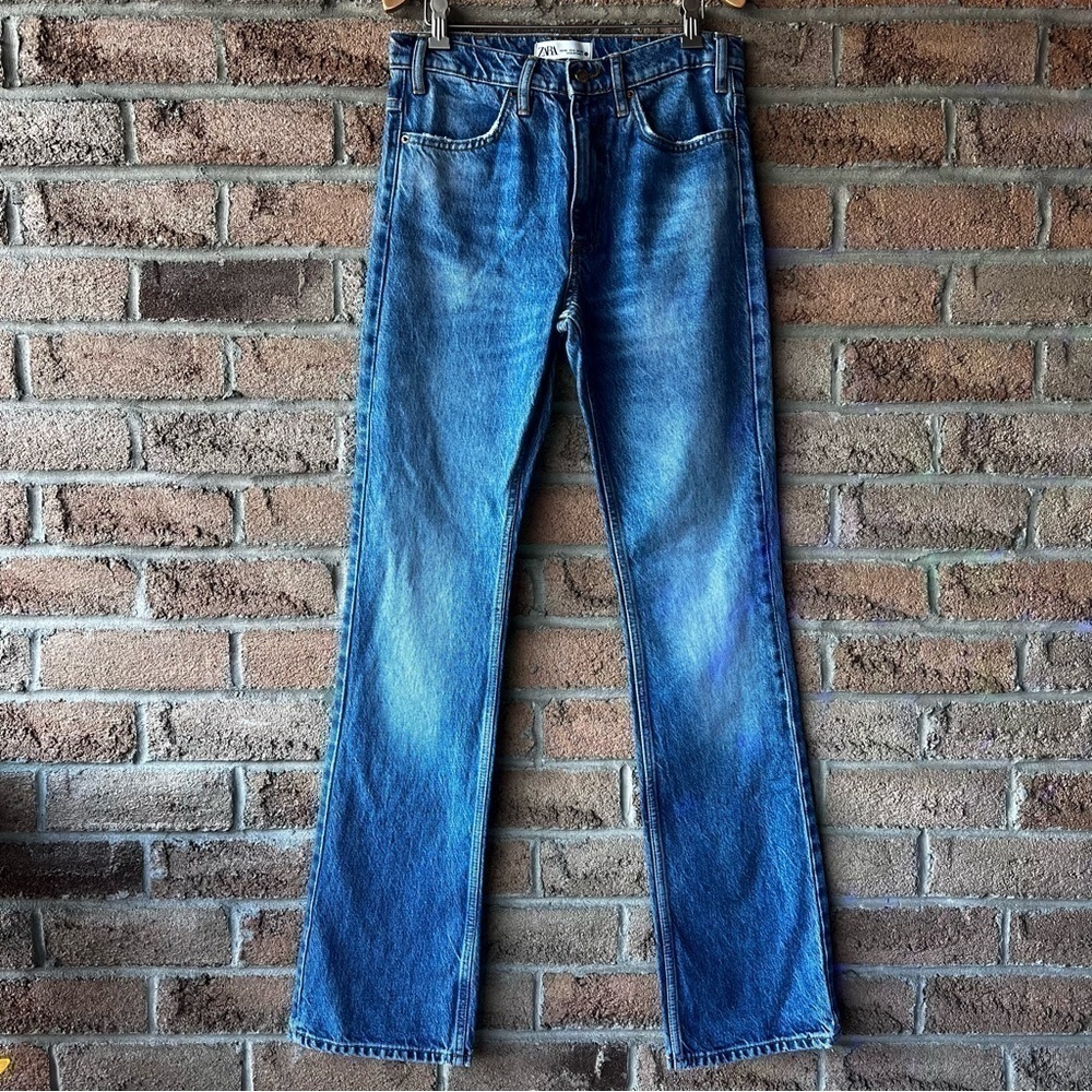 ZARA Vintage Flare Jeans High Rise Size 4 Tall Blue Denim - Picture 9 of 10